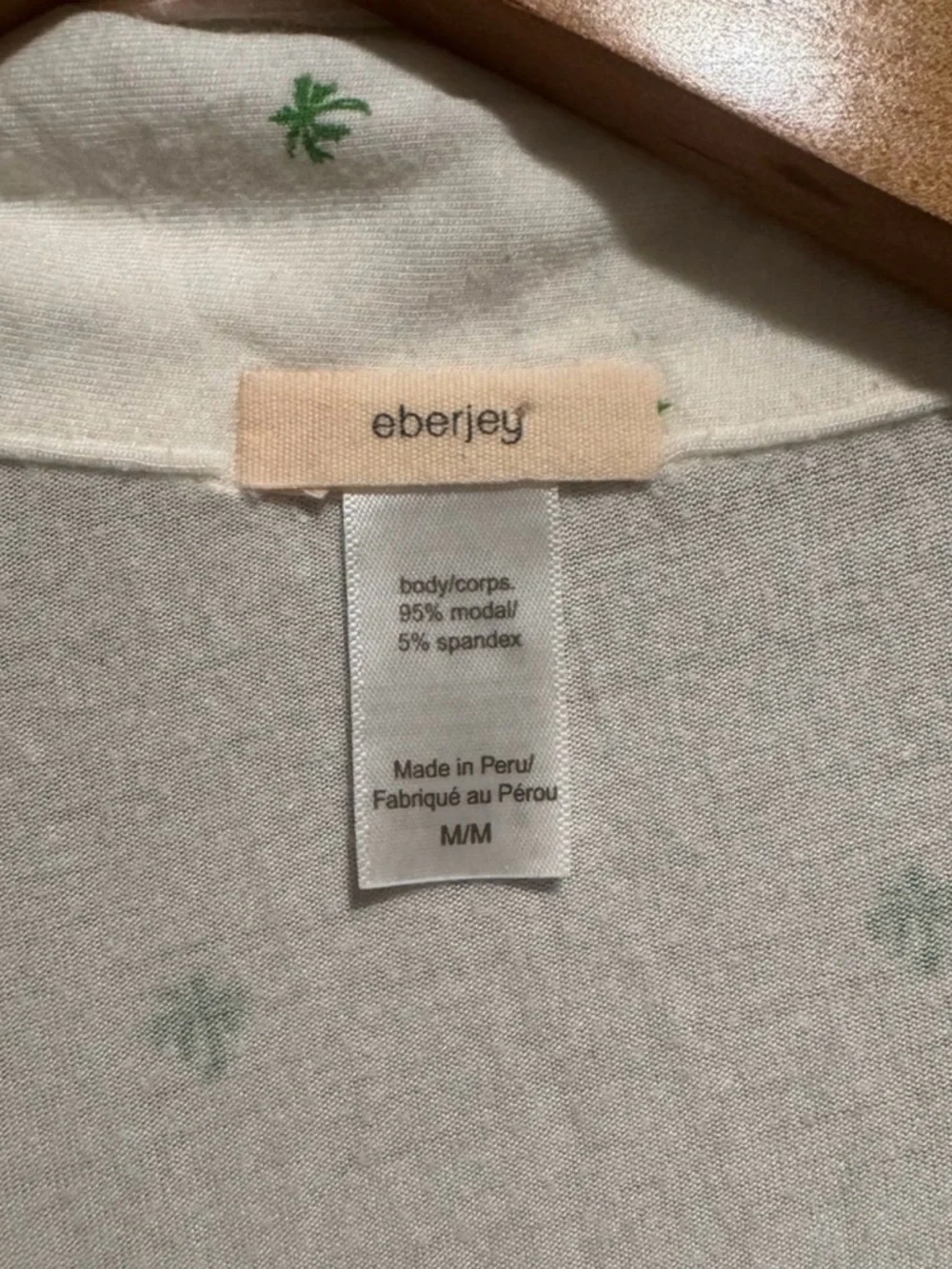 Eberjey Giving Palm Modal Pajama Set Long PJ Set Pink Cream Green Size M Set - Picture 5 of 5